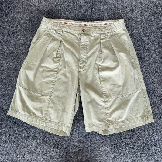 Tommy Bahama Relax Mens 34 Khaki Olive Pleated Cotton Chino Shorts Casual Summer