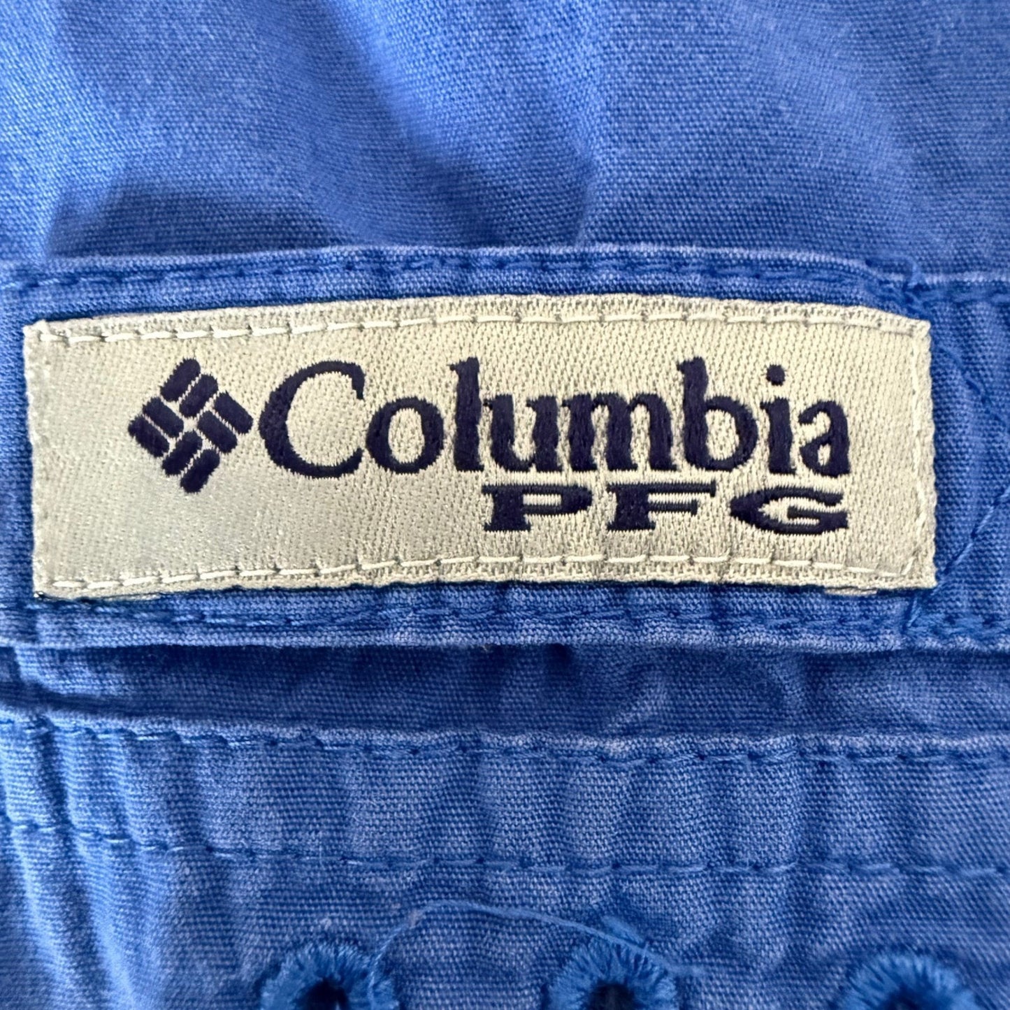 Columbia PFG Fishing Shirt Mens XL Blue Short Sleeve Outdoor Vented Performance