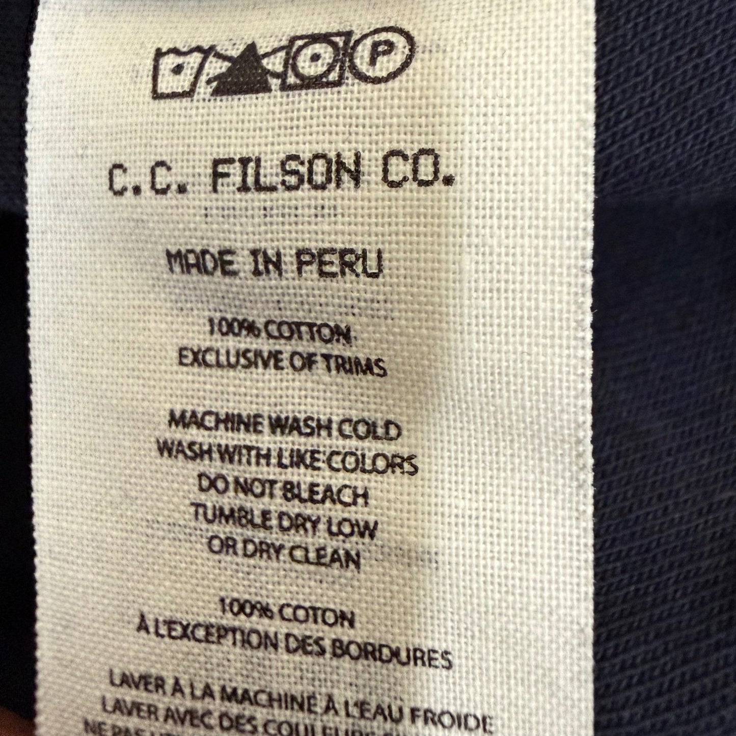 CC Filson Henley Shirt Mens Medium Navy Blue Long Sleeve Cotton Outdoor Workwear