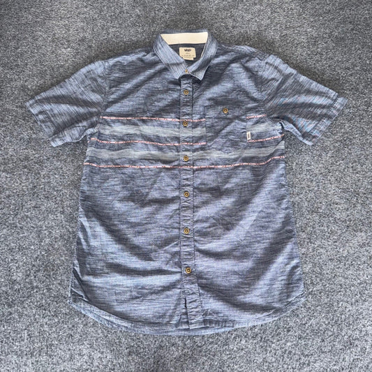 Vans Shirt Mens Small Blue Striped Button Up Short Sleeve Casual Skate Surf
