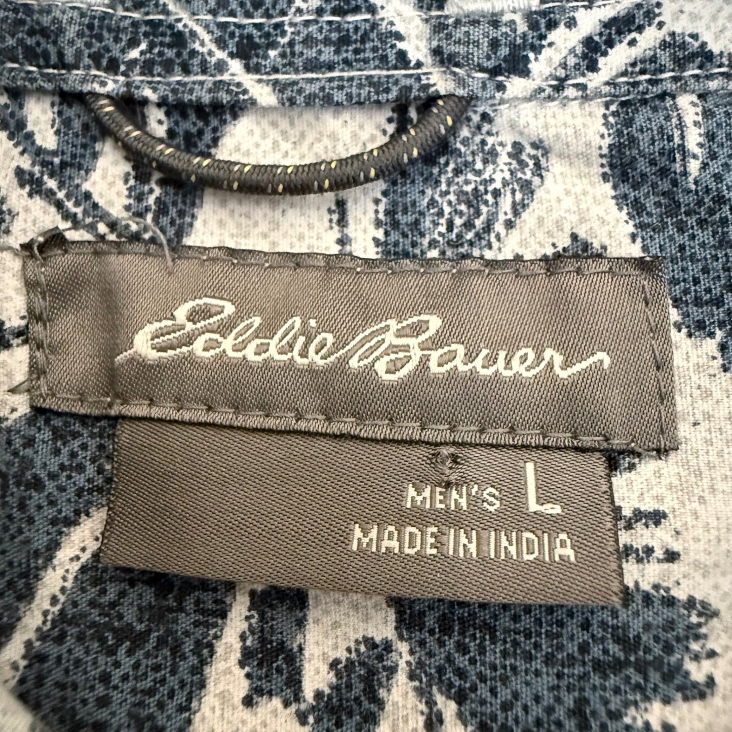 Eddie Bauer Mens Hawaiian Shirt Large Tropical Leaf Short Sleeve Button Up Aloha