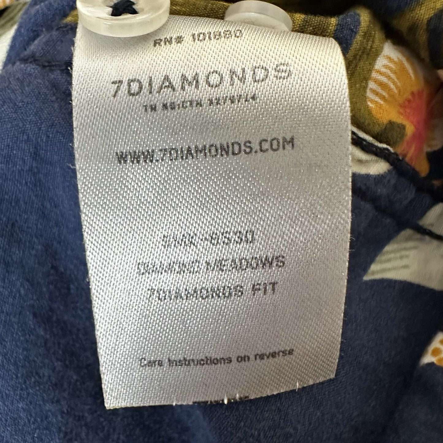 7 Diamonds Shirt Men's Medium Blue Floral Short Sleeve Button Up Reverse Casual