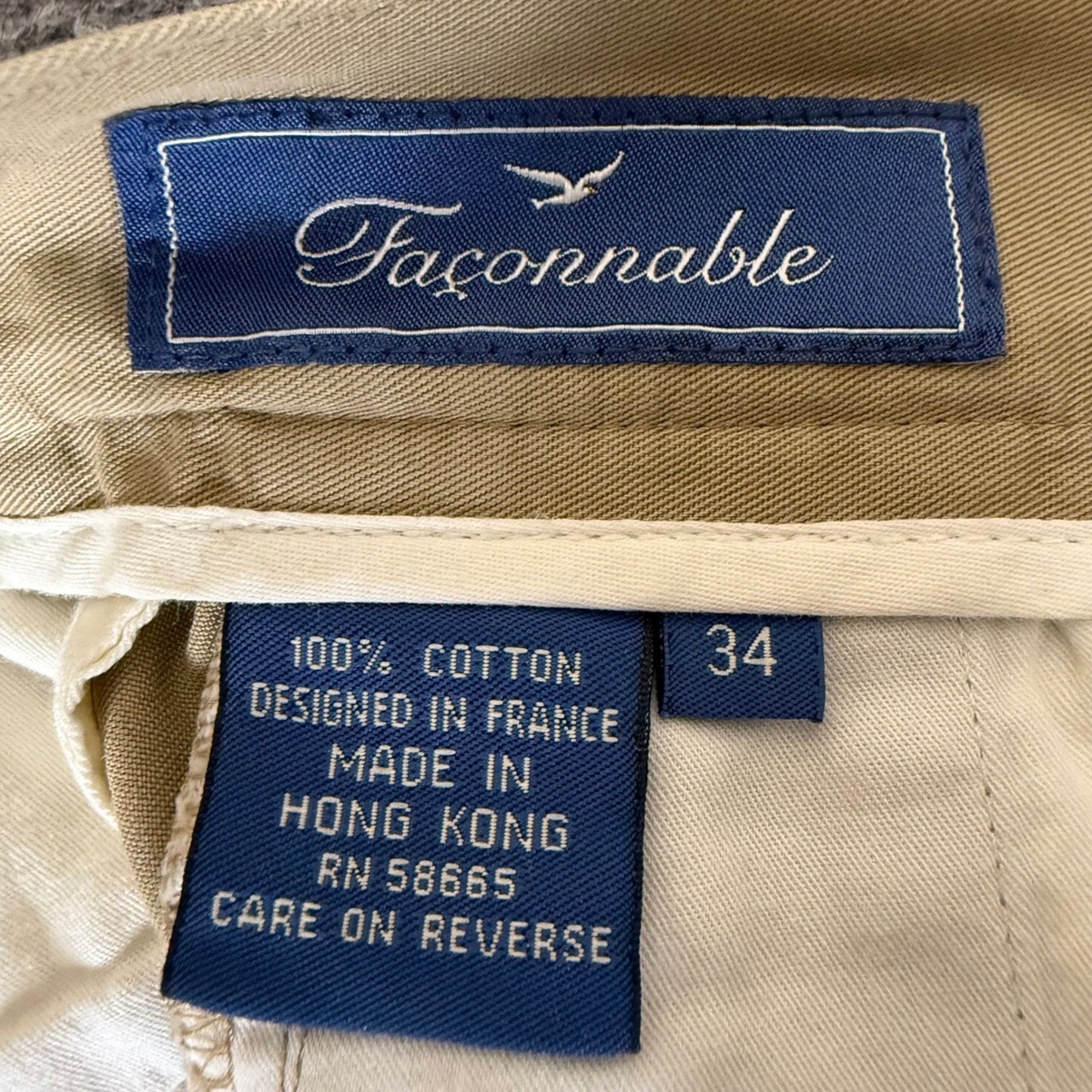 Faconnable Dress Pants Mens 34x30 Khaki Pleated Cotton Classic Business Casual