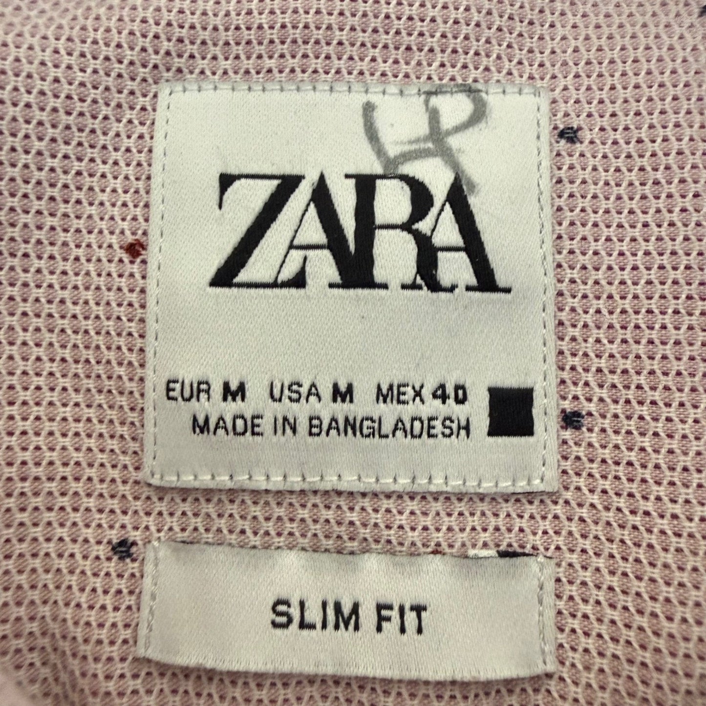 Zara Man Slim Fit Pink Micro Dot Long Sleeve Button Up Shirt Mens Medium Casual