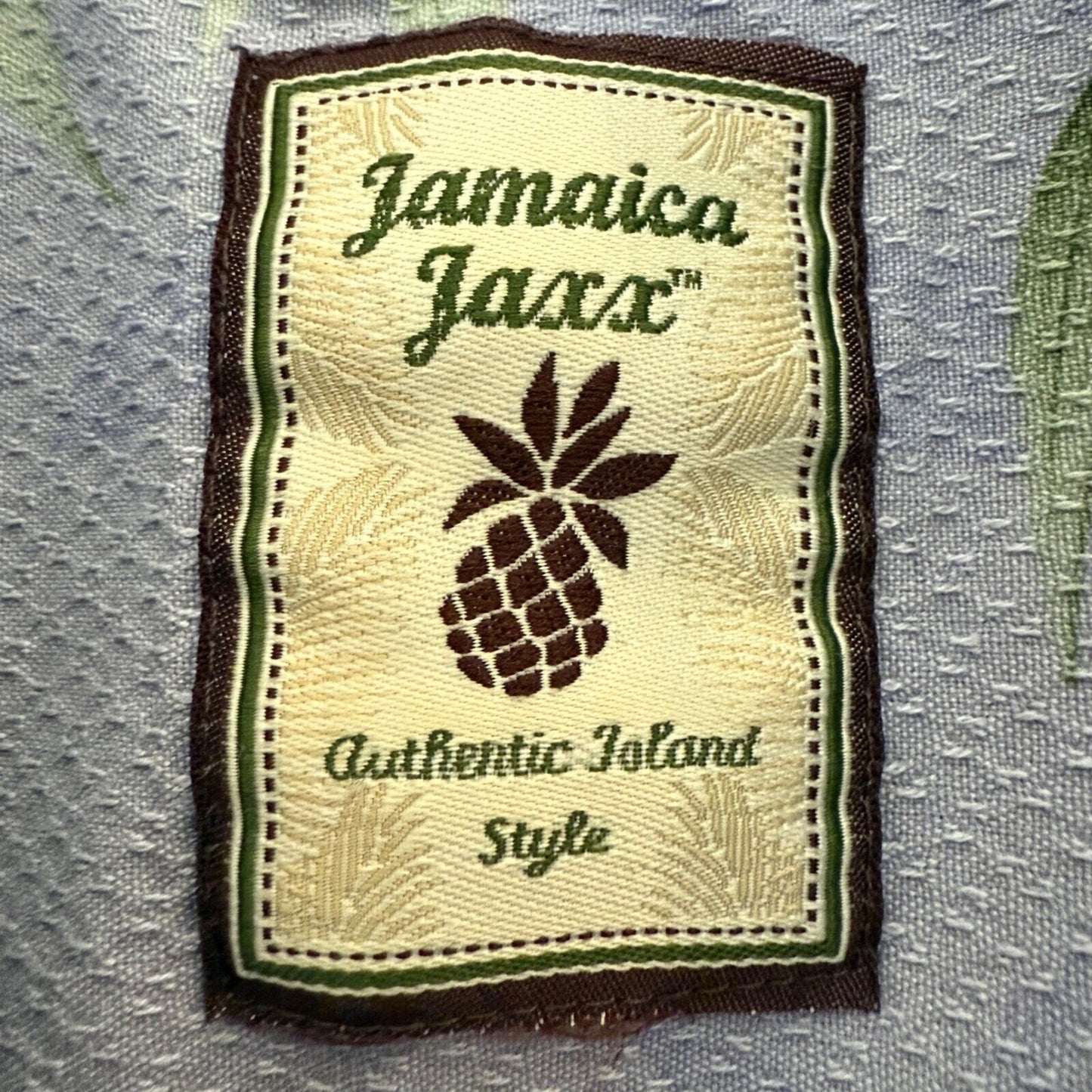 Jamaica Jaxx Hawaiian Shirt Mens 2XL Silk Blue Bamboo Print Island Style Aloha