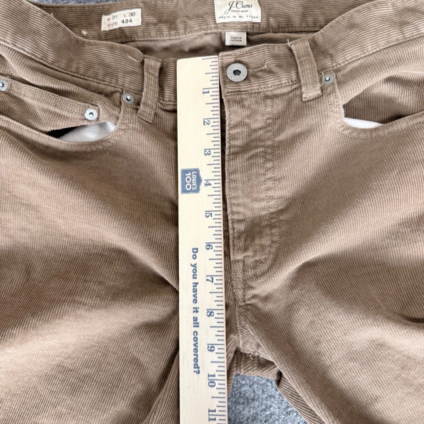 J.Crew 484 Slim Fit Corduroy Pants Mens 31x30 (32x29) Tan Brown Cotton Trousers