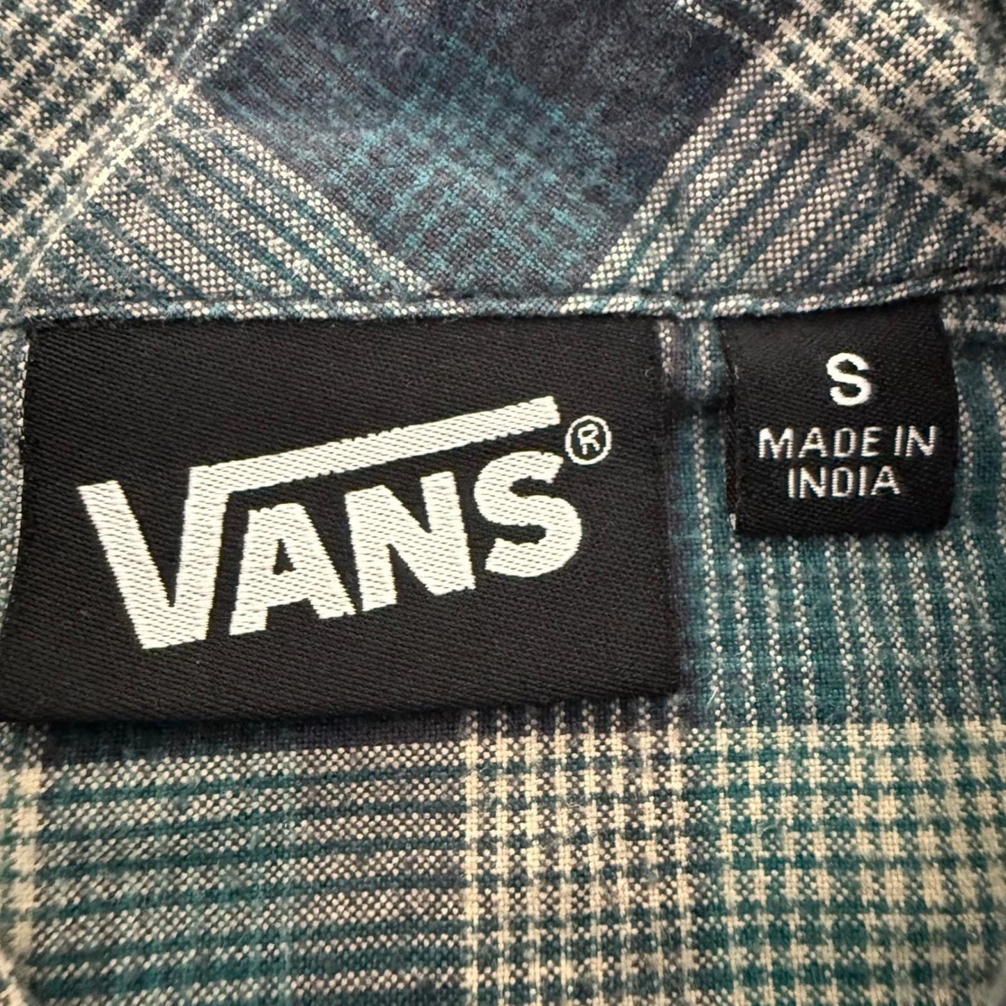 Vans Flannel Shirt Mens Small Green Plaid Long Sleeve Snap Button Front Skate