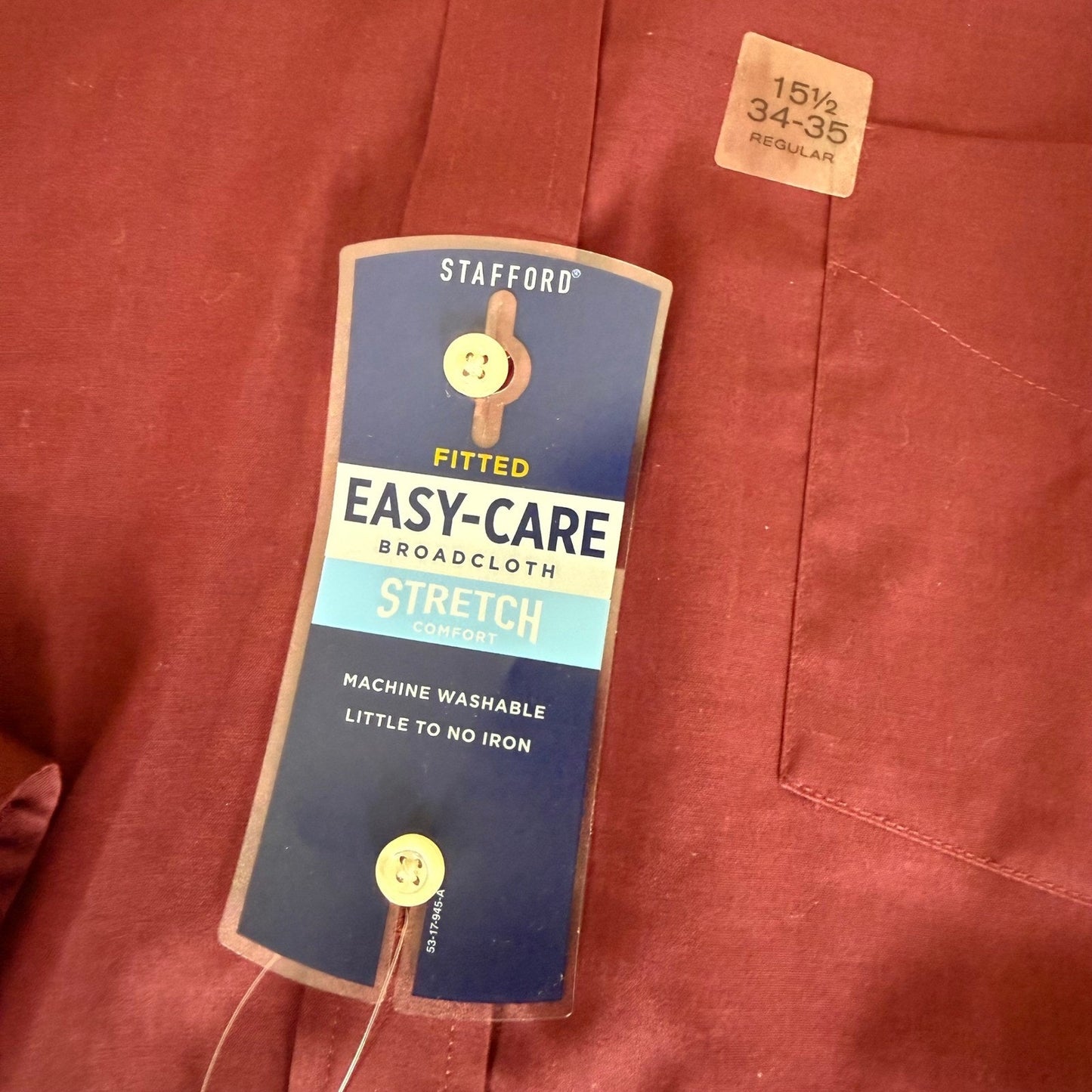 Stafford Mens Red Mahogany Easy-Care Broadcloth Dress Shirt 15.5 34-35 NEW