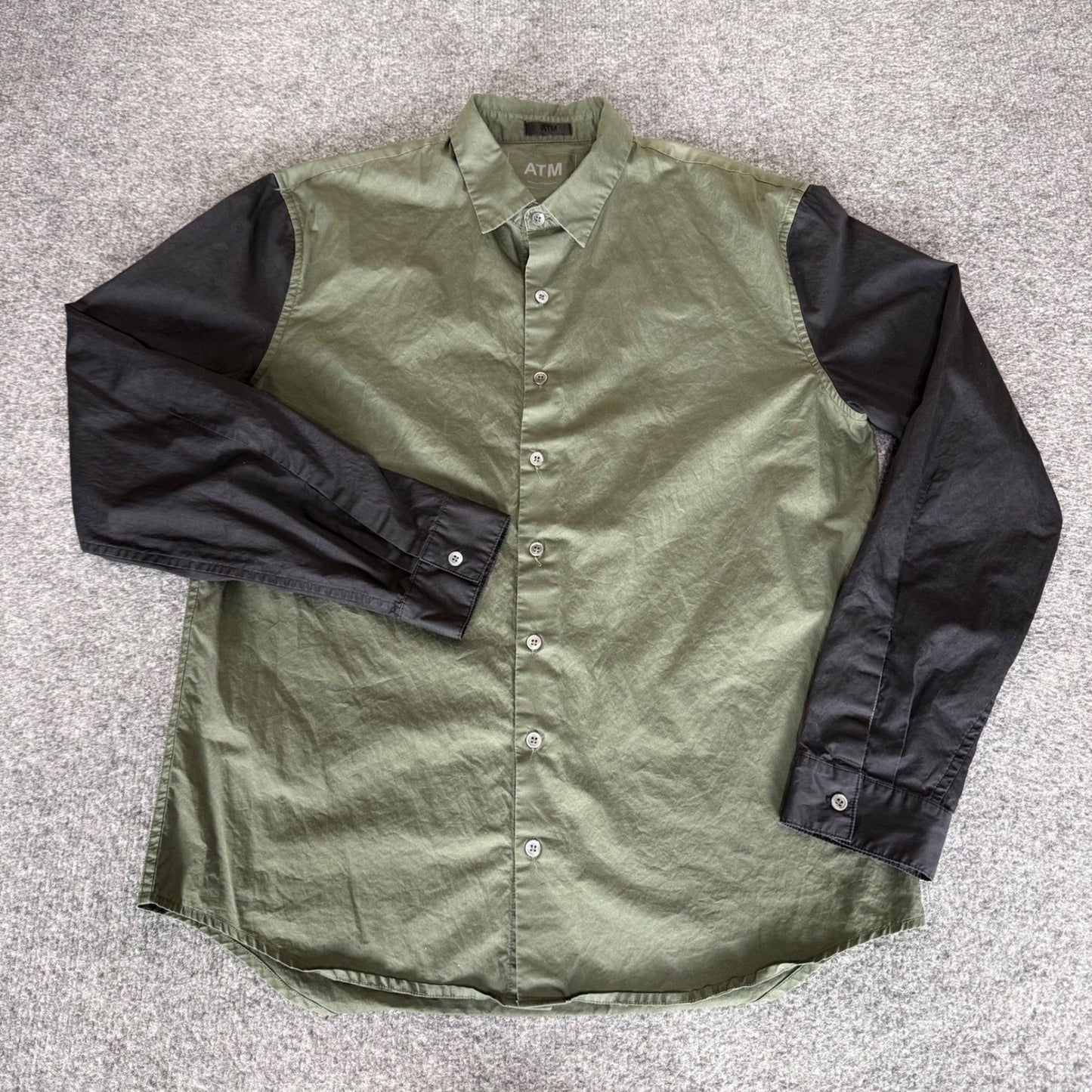 ATM Anthony Thomas Melillo Mens Colorblock Button Up Shirt Green Large Casual
