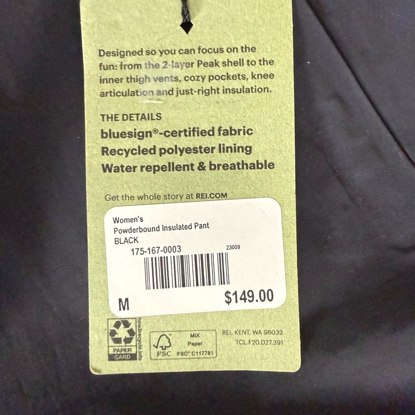 REI Co-op Powderbound Insulated Pants Womens Medium Black Snow Ski Snowboard NEW