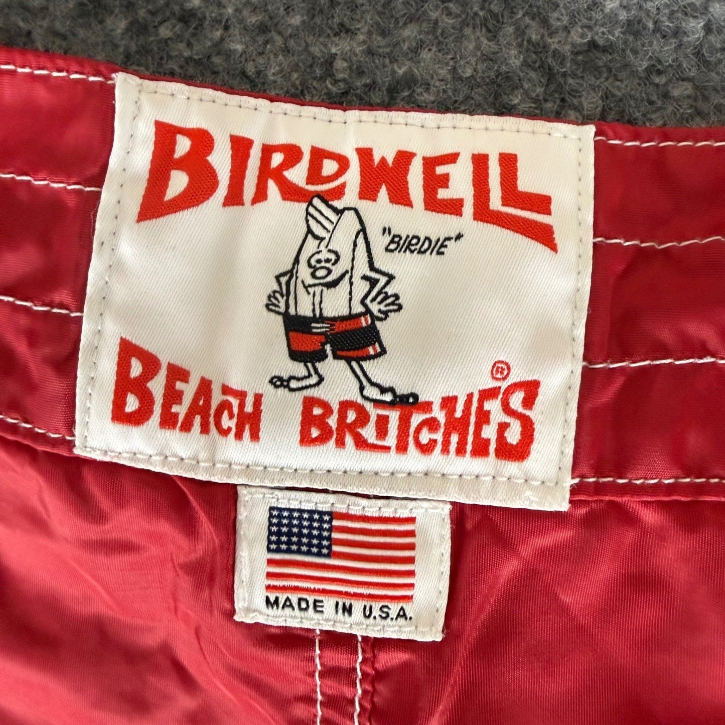 Birdwell Beach Britches Red Board Shorts Mens 32 Nylon Surf Trunks Made in USA