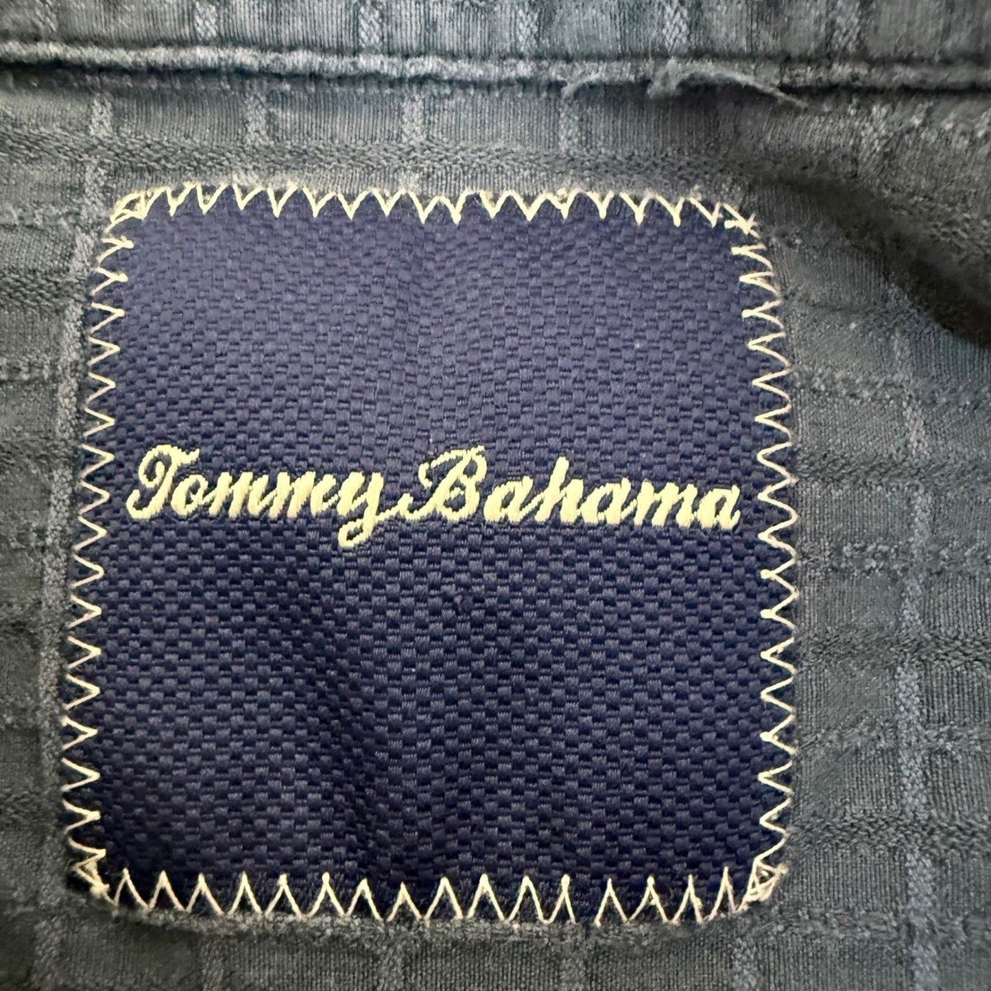 Tommy Bahama Mens Large Blue Silk Cotton Textured Grid Long Sleeve Button Shirt
