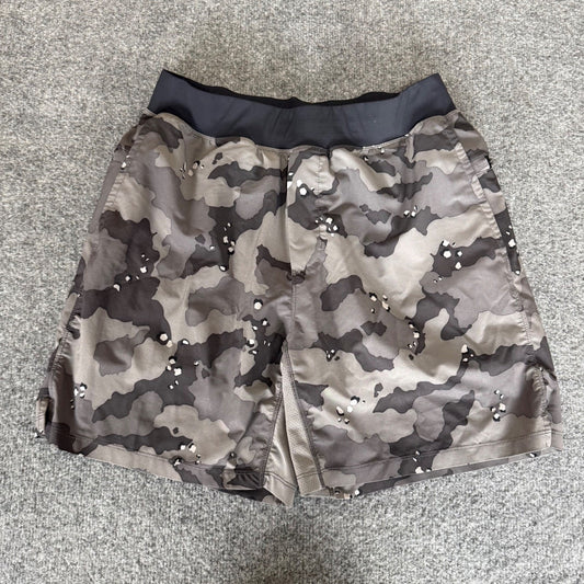 Fabletics Franchise Shorts Mens Size 30 Gray Desert Storm Camo Lined Gym Running