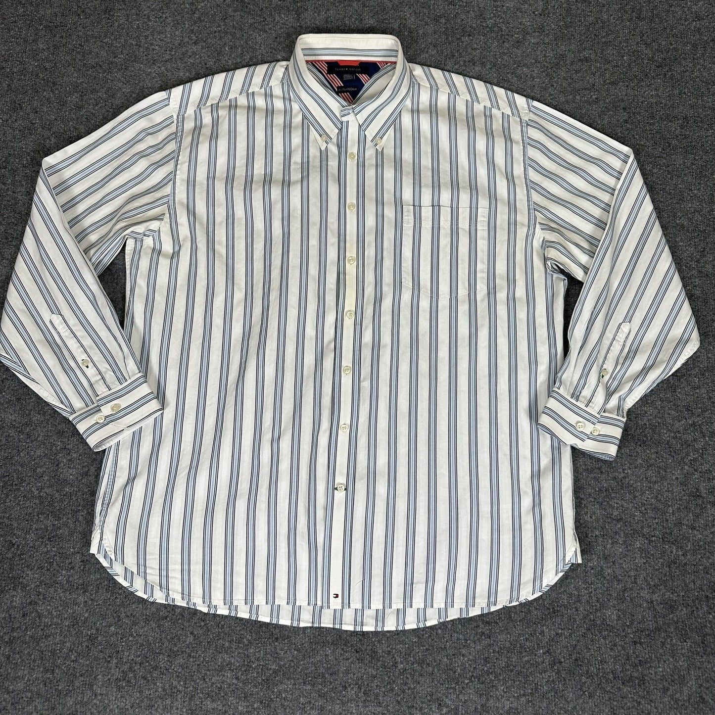 Tommy Hilfiger Shirt Mens XXL Blue 80’s Two Ply Cotton Pocket Long Sleeve Adult