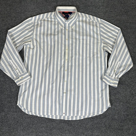 Tommy Hilfiger Shirt Mens XXL Blue 80’s Two Ply Cotton Pocket Long Sleeve Adult