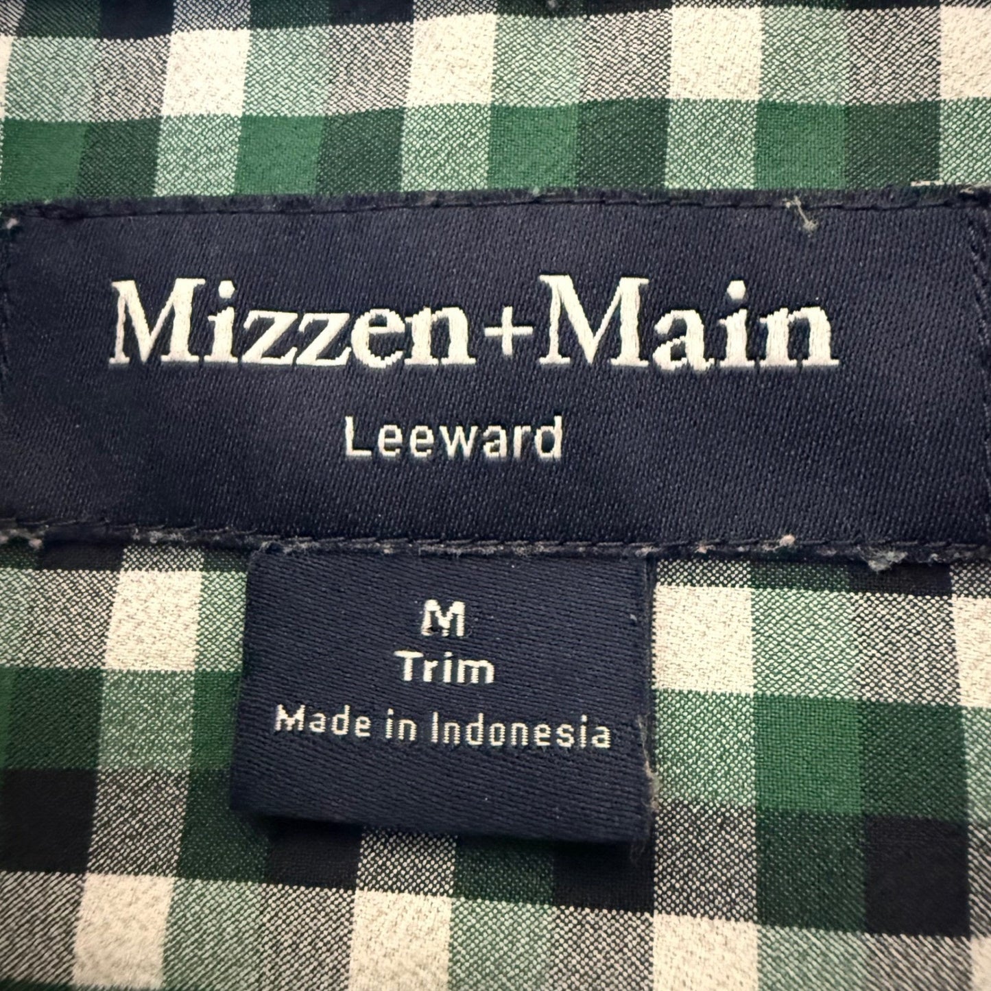 Mizzen+Main Shirt Mens Medium Green Blue Plaid Stretch Slim Fit Button Up Casual