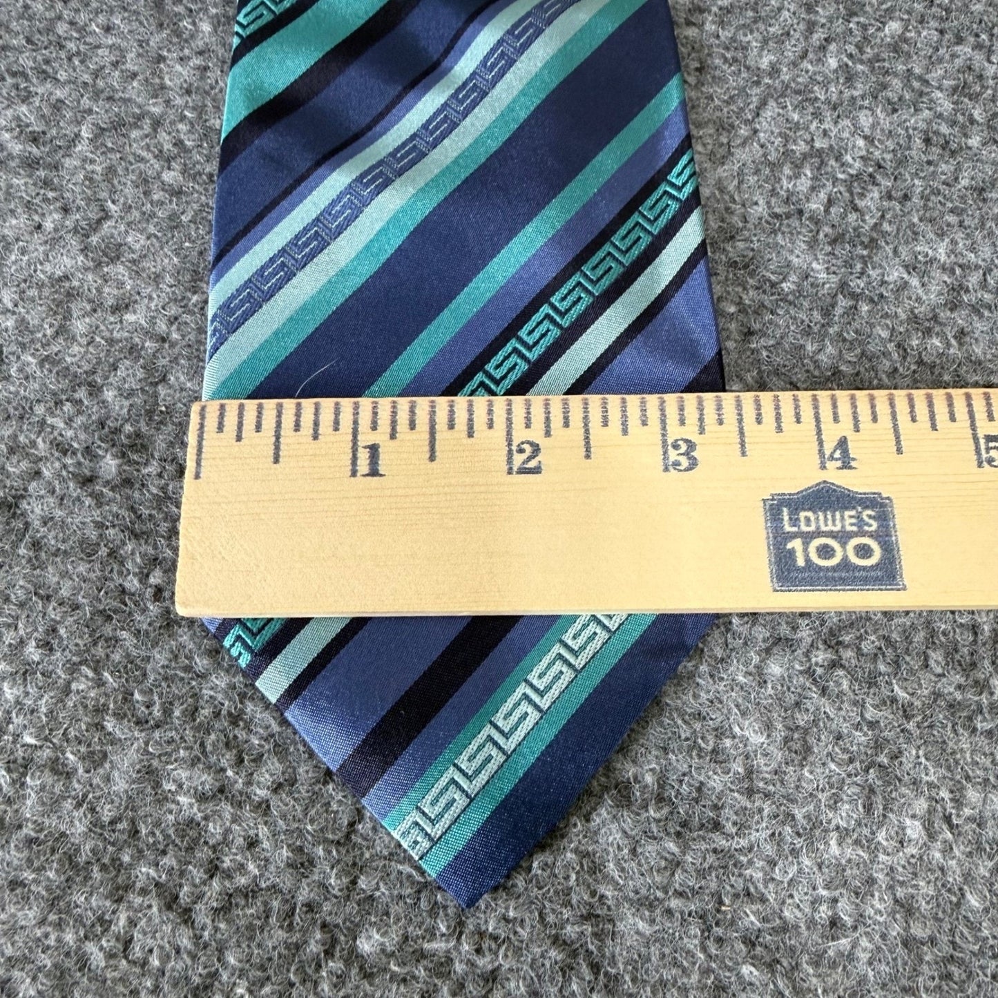 Versace Silk Tie Men Blue Green Greek Key Stripe Made in Italy Luxury Designer