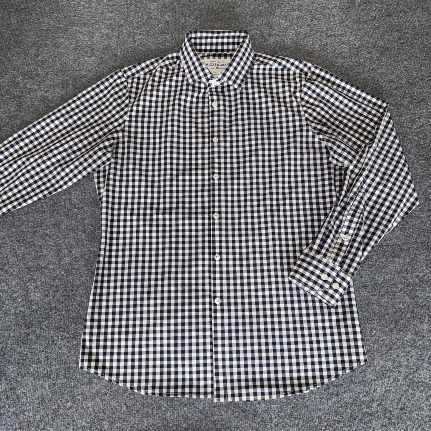 Mizzen+Main Gingham Shirt Mens L Trim Fit Button Up Stretch Casual Performance