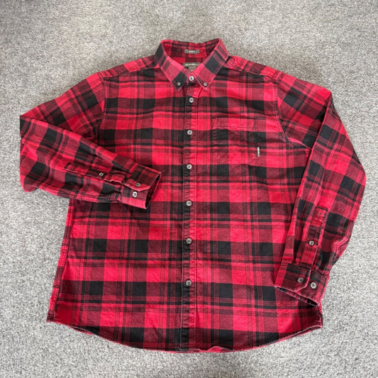 Eddie Bauer Mens Flannel Shirt Large Red Black Buffalo Plaid Classic Fit Cotton