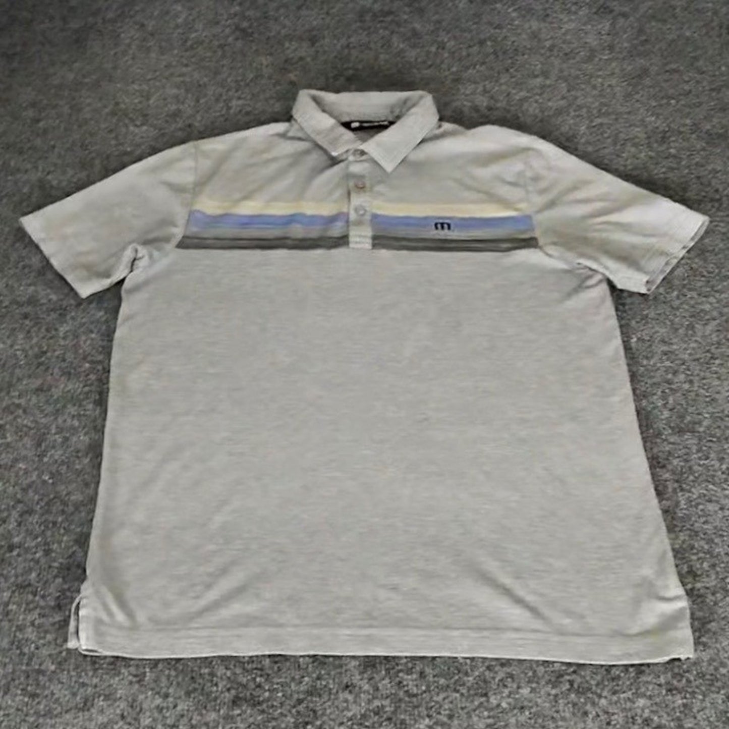 Travis Mathew Polo Shirt Mens M Gray Stripe Short Sleeve Golf Performance Casual