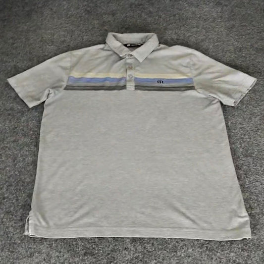 Travis Mathew Polo Shirt Mens M Gray Stripe Short Sleeve Golf Performance Casual