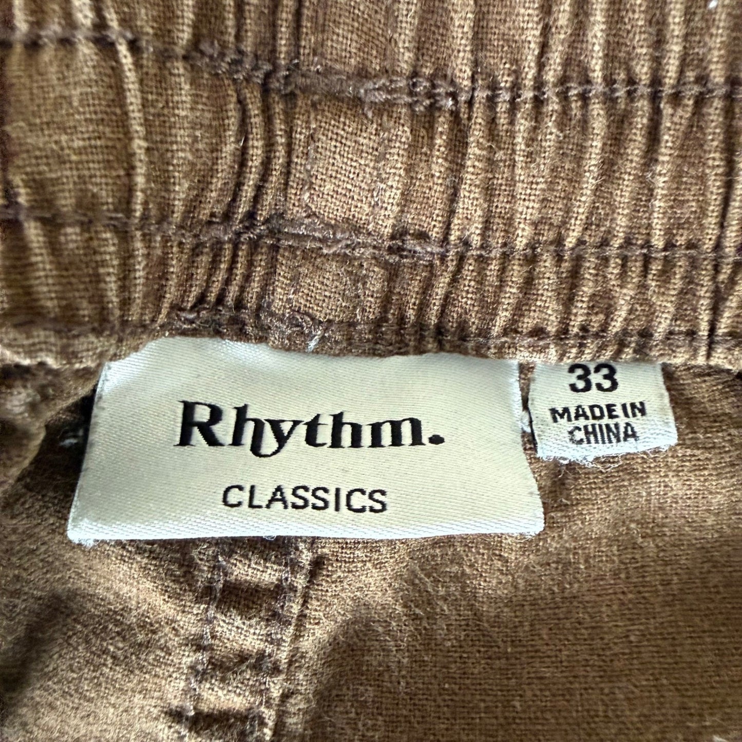 Rhythm. Classics Mens Brown Linen Cotton Blend Drawstring Shorts Size 33