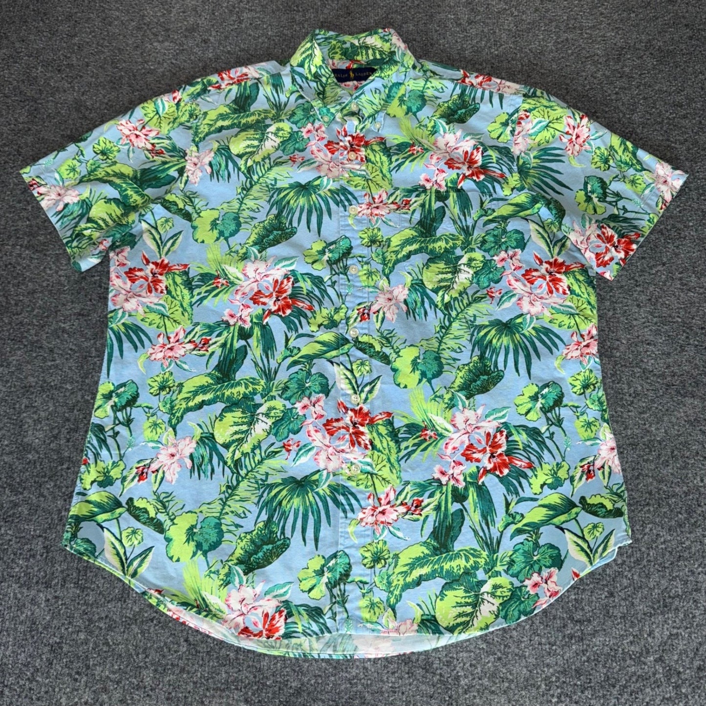 Ralph Lauren Hawaiian Shirt Mens Large Floral Button Down Short Sleeve Casual