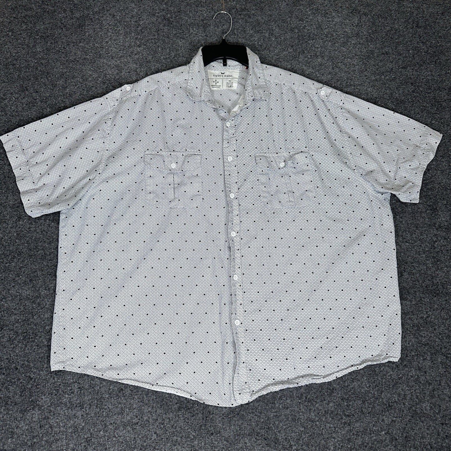 Steve's Jeans Shirt Men 4XL (2XB) White Geometric Short Sleeve Button Up Pockets