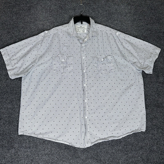 Steve's Jeans Shirt Men 4XL (2XB) White Geometric Short Sleeve Button Up Pockets