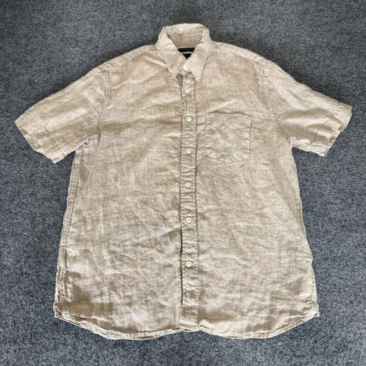 Banana Republic Shirt Mens Medium Beige 100% Linen Short Sleeve Button Up Casual
