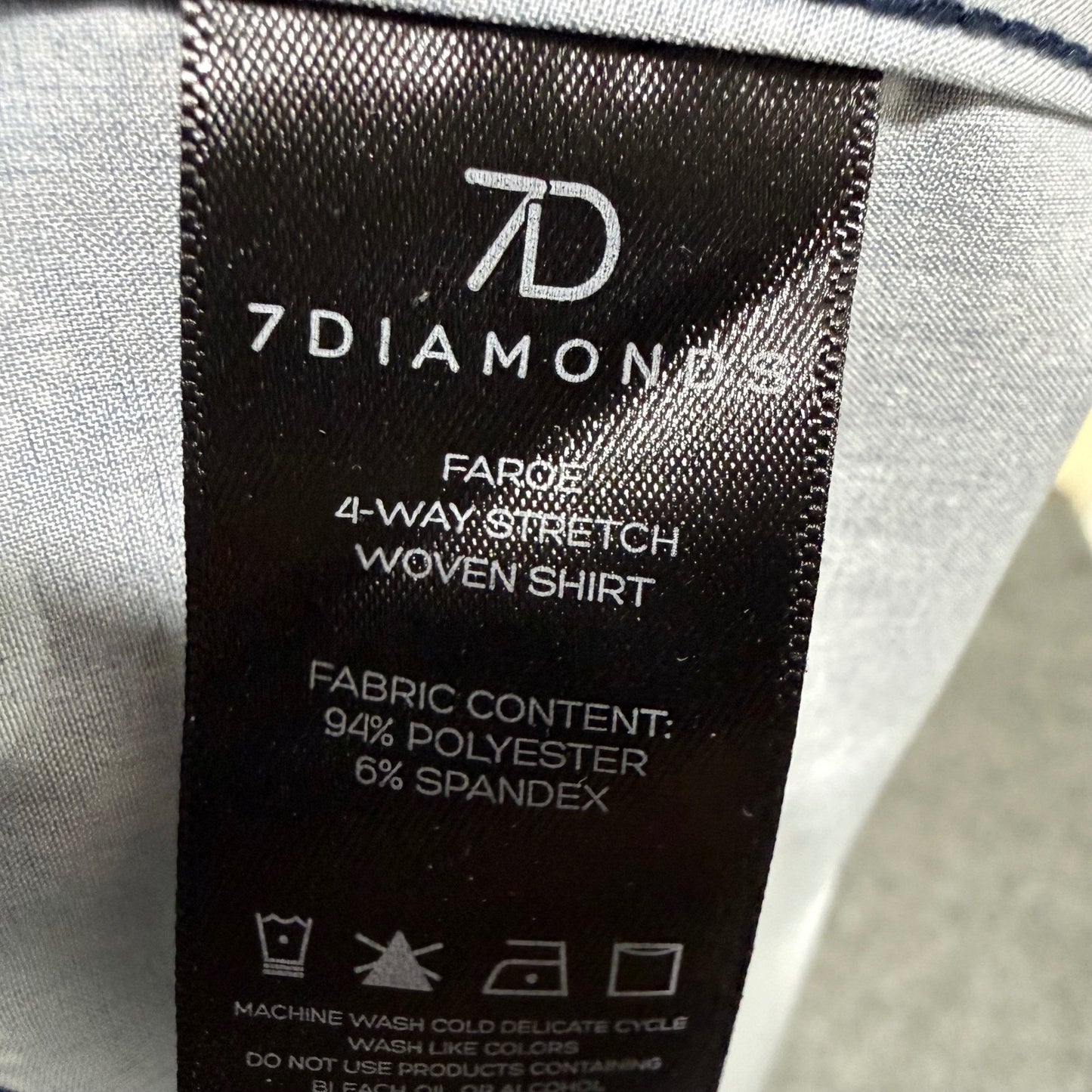 7Diamonds Mens Short Sleeve Button Up Shirt Small Navy Blue Geometric Stretch