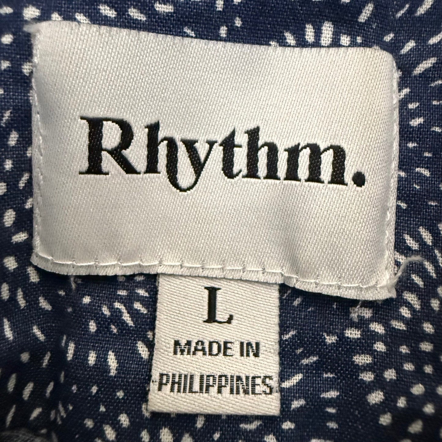 Rhythm. Mens Large Blue Geometric Dot Print Button Down Shirt Long Sleeve Casual