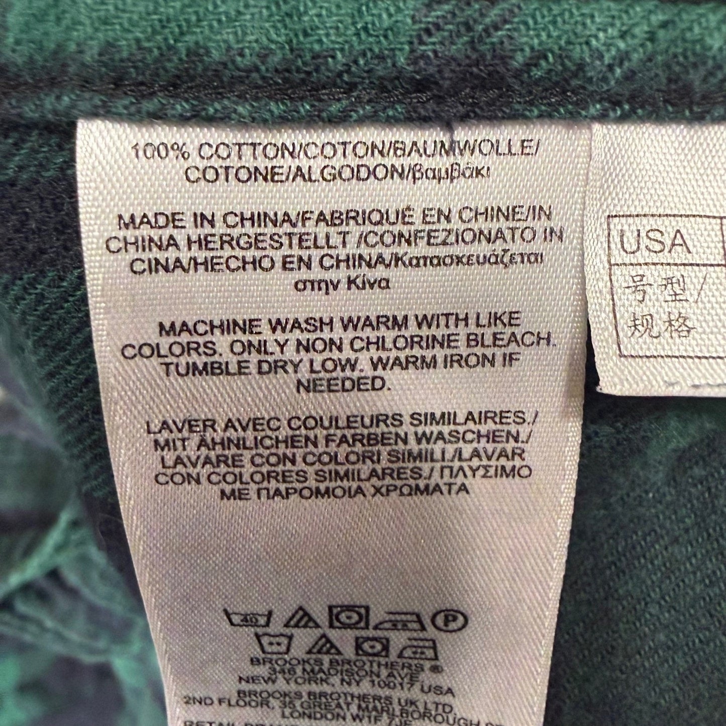 Brooks Brothers 346 Men M Green Plaid Flannel Shirt Long Sleeve Button Up Cotton