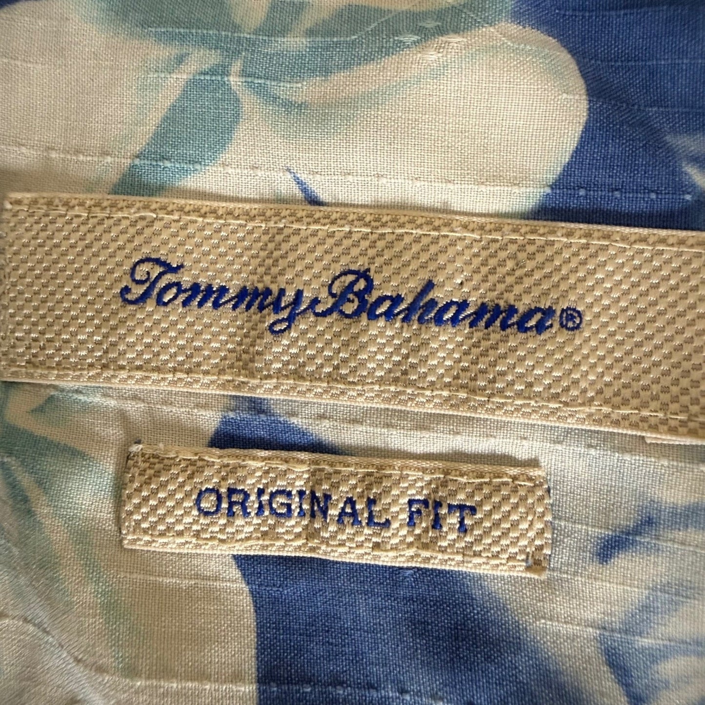 Tommy Bahama Mens Large Blue Floral 100% Silk Short Sleeve Button Up Shirt Aloha