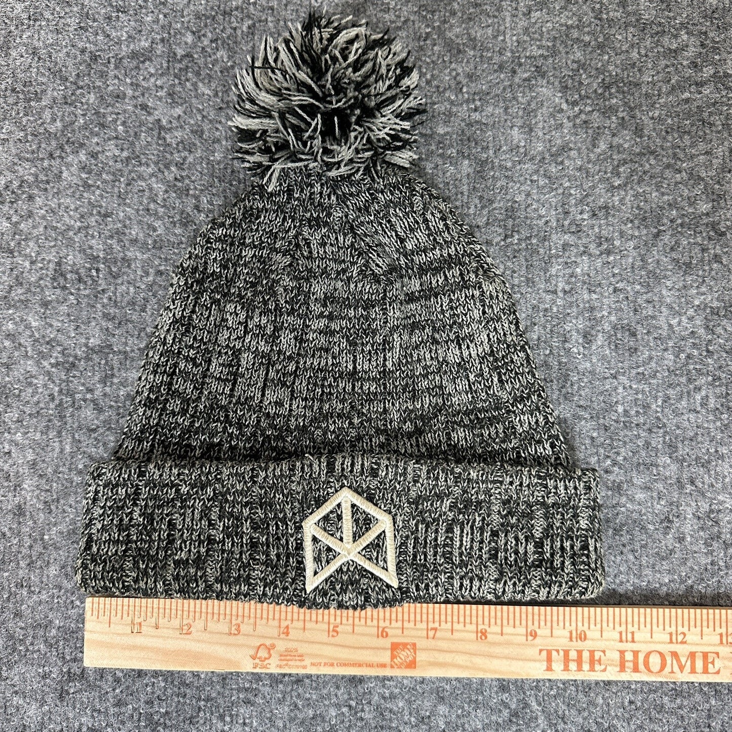 BMFit Beanie Hat Mens OSFA Heathered Grey Pom Pom stretch Casual Adult