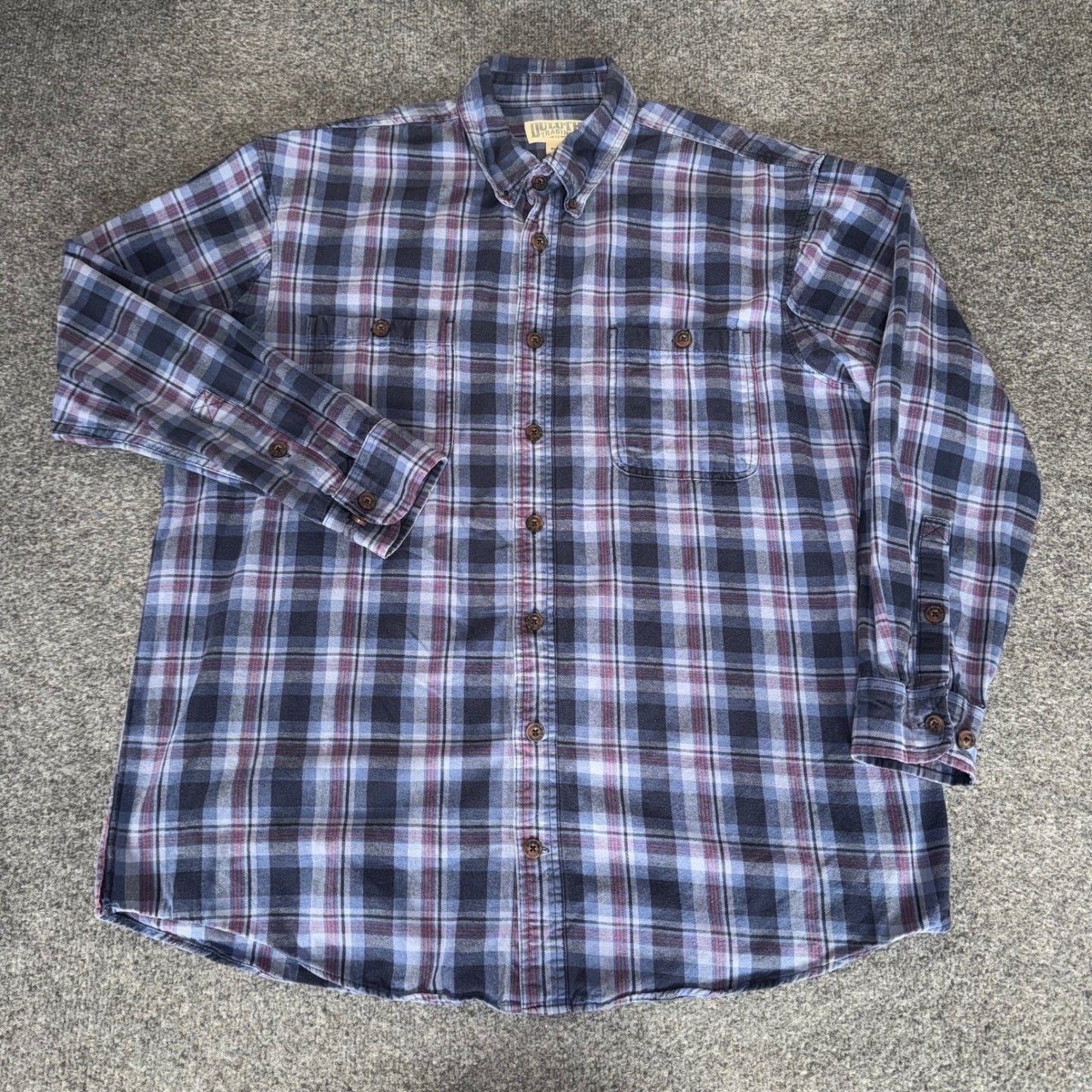Duluth Trading Co Mens XLT Blue Plaid Flannel Shirt Long Sleeve Button Up Cotton