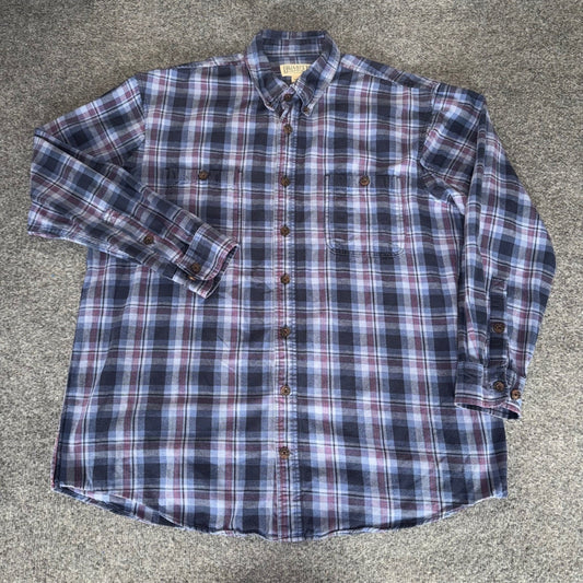 Duluth Trading Co Mens XLT Blue Plaid Flannel Shirt Long Sleeve Button Up Cotton