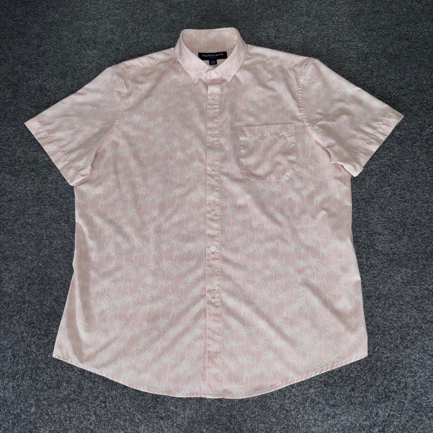 Mizzen+Main Mens Pink Palm Tree Button Down Shirt M Short Sleeve Casual Stretch