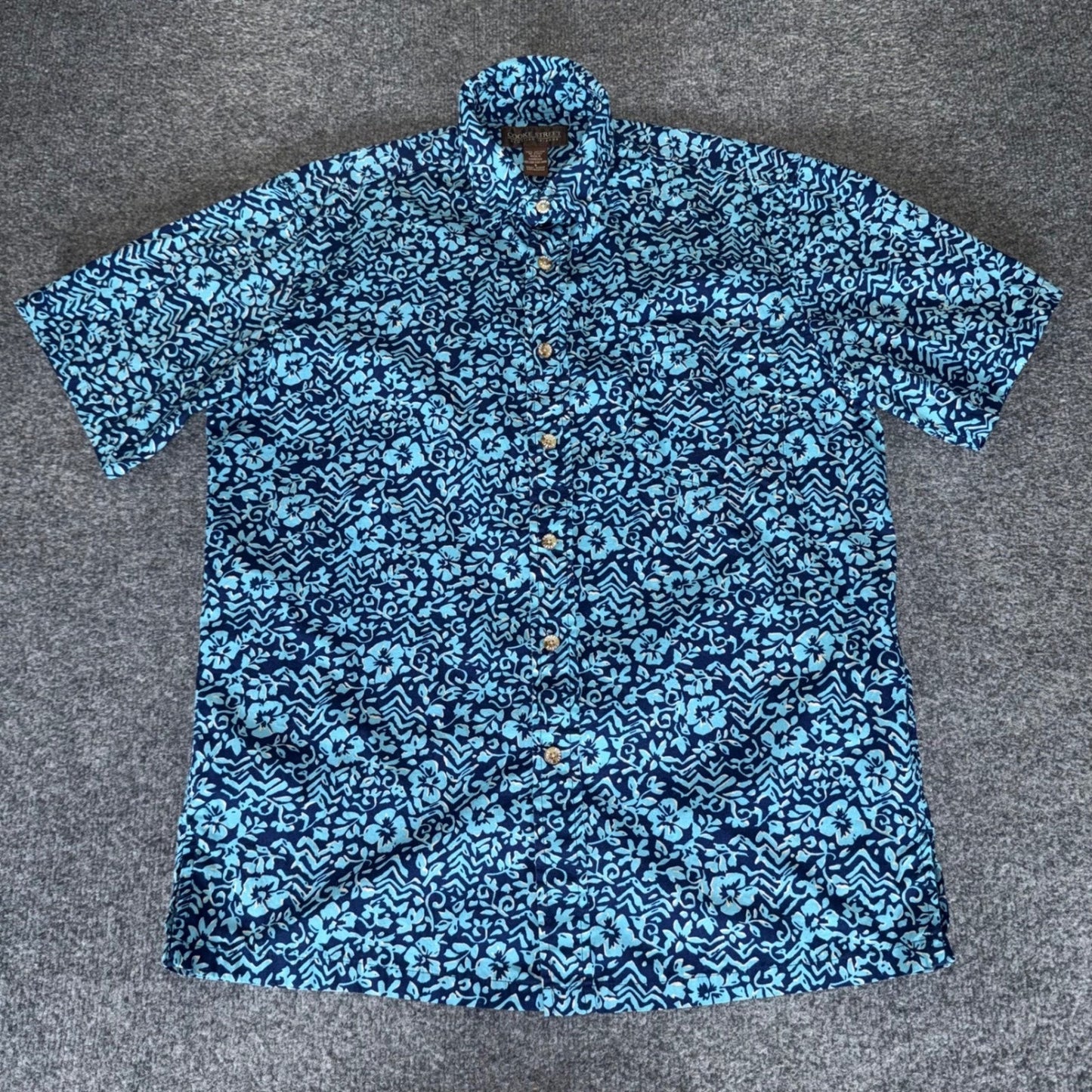 Cooke Street Hawaiian Shirt Mens Small Blue Floral Short Sleeve Button Up Aloha