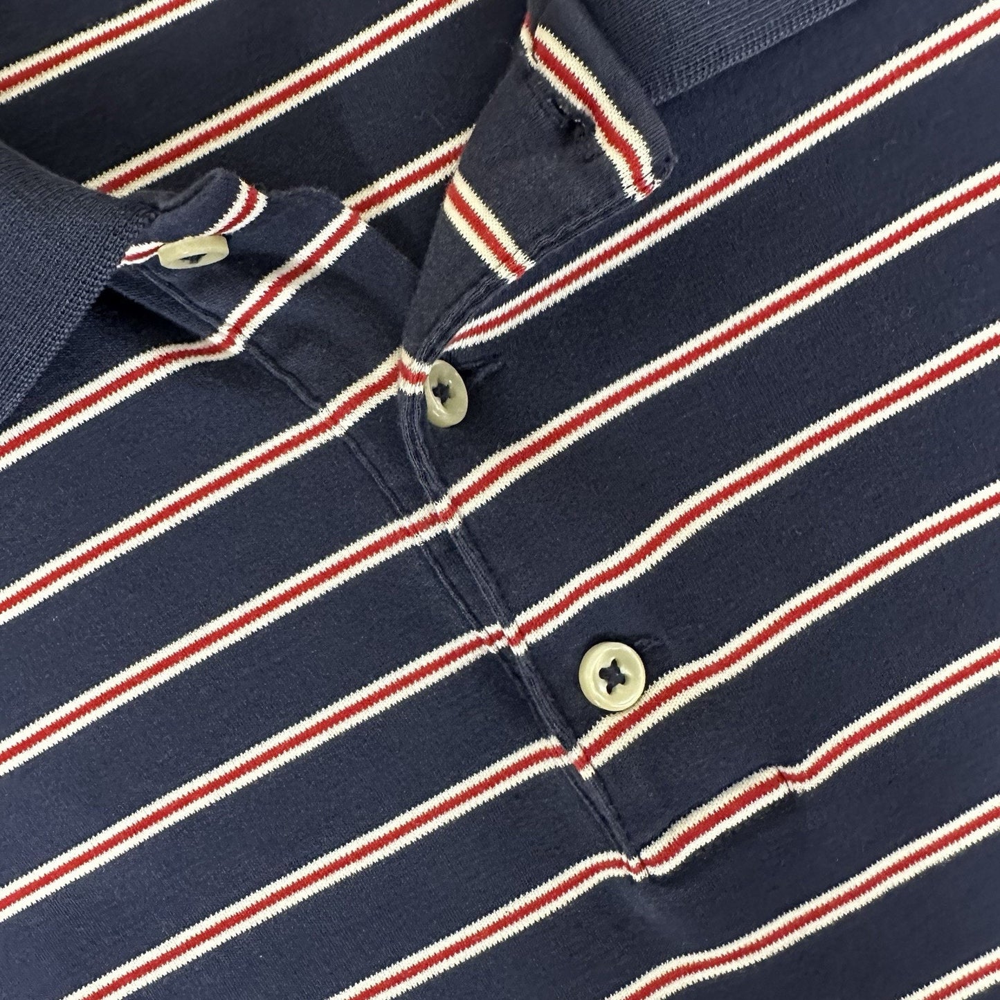 Ralph Lauren Polo Shirt Men's XL Navy Blue Red Striped Flesh Pony Short Sleeve