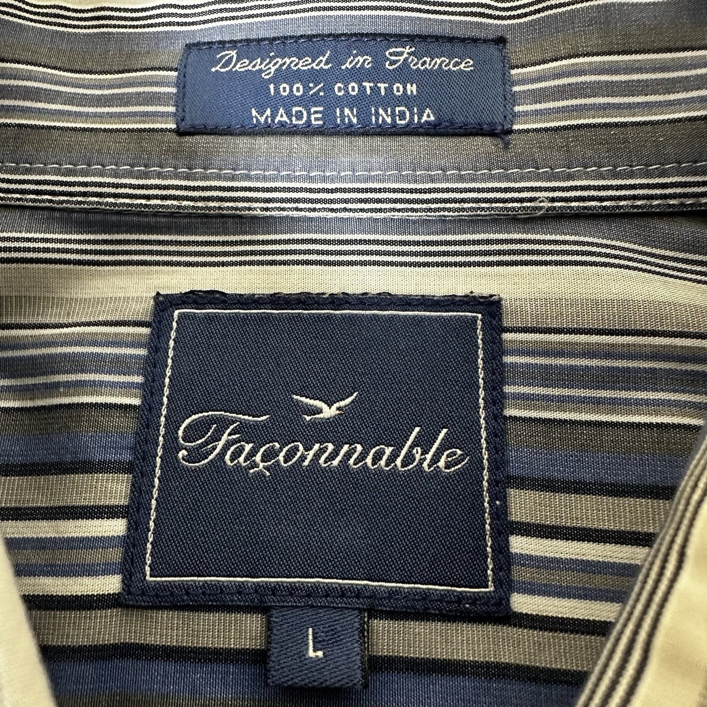 Faconnable Shirt Mens Large Blue Striped Casual Button Up Long Sleeve Adult