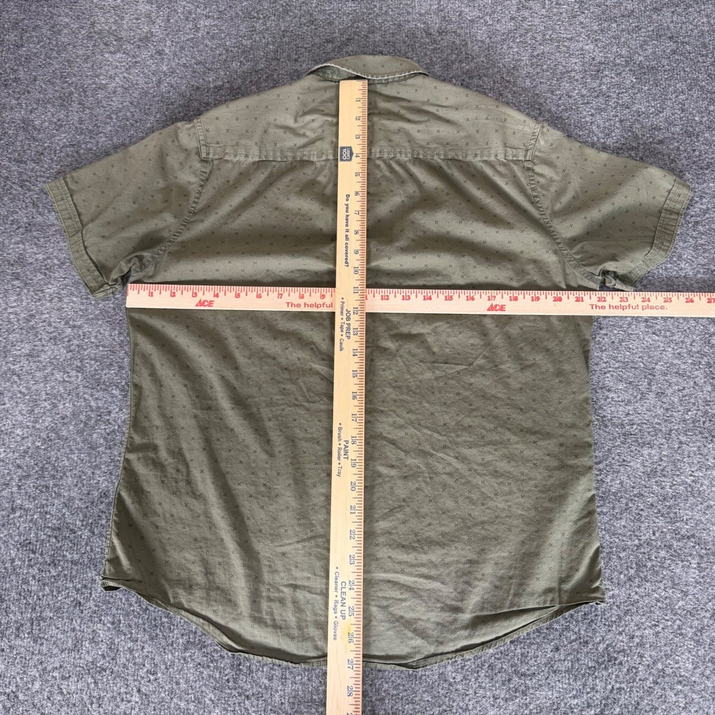 7 Diamonds Mens Olive Green Micro Cross Pattern Short Sleeve Button Down Shirt M