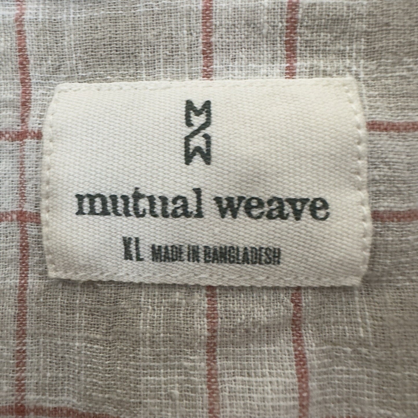 Mutual Weave Shirt Mens XL Beige Red Plaid Linen Short Sleeve Button Up Pocket