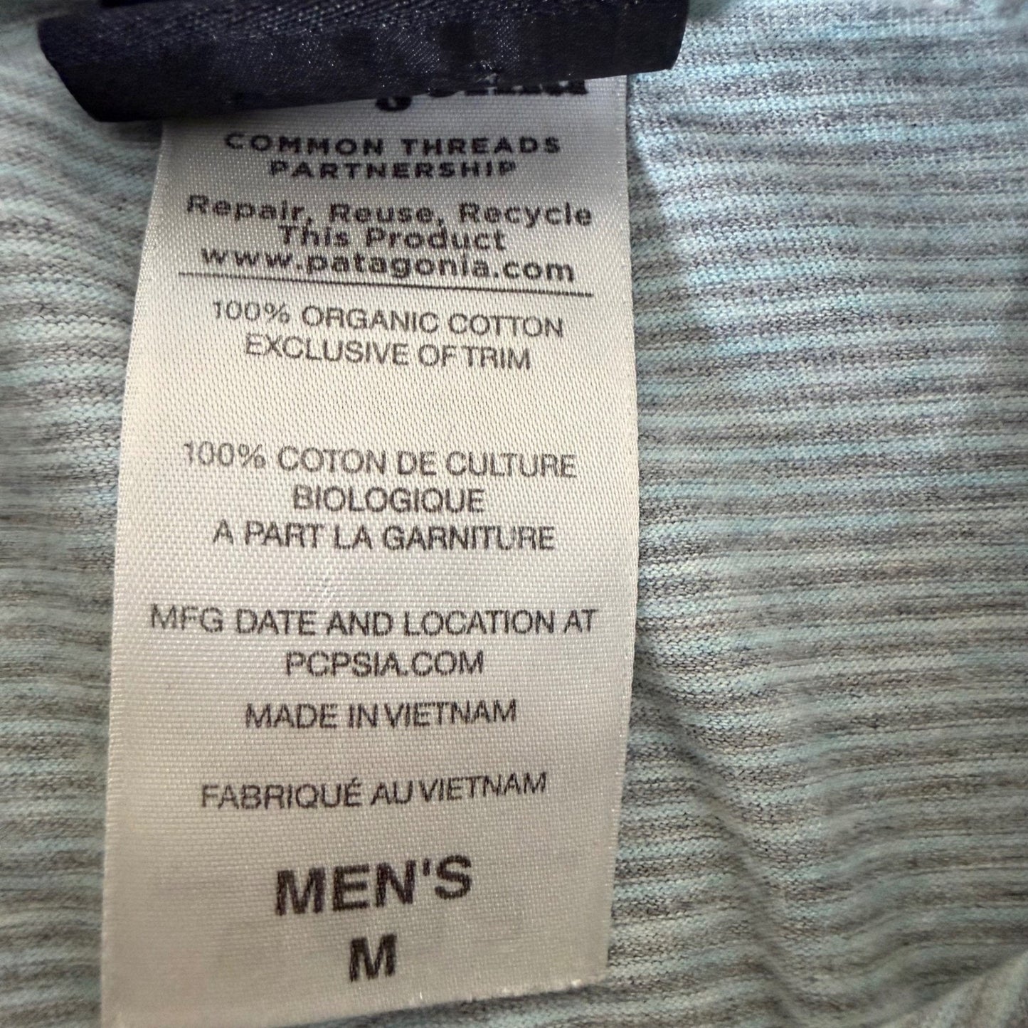Patagonia Mens Medium Organic Cotton Striped Polo Shirt Blue Short Sleeve Casual