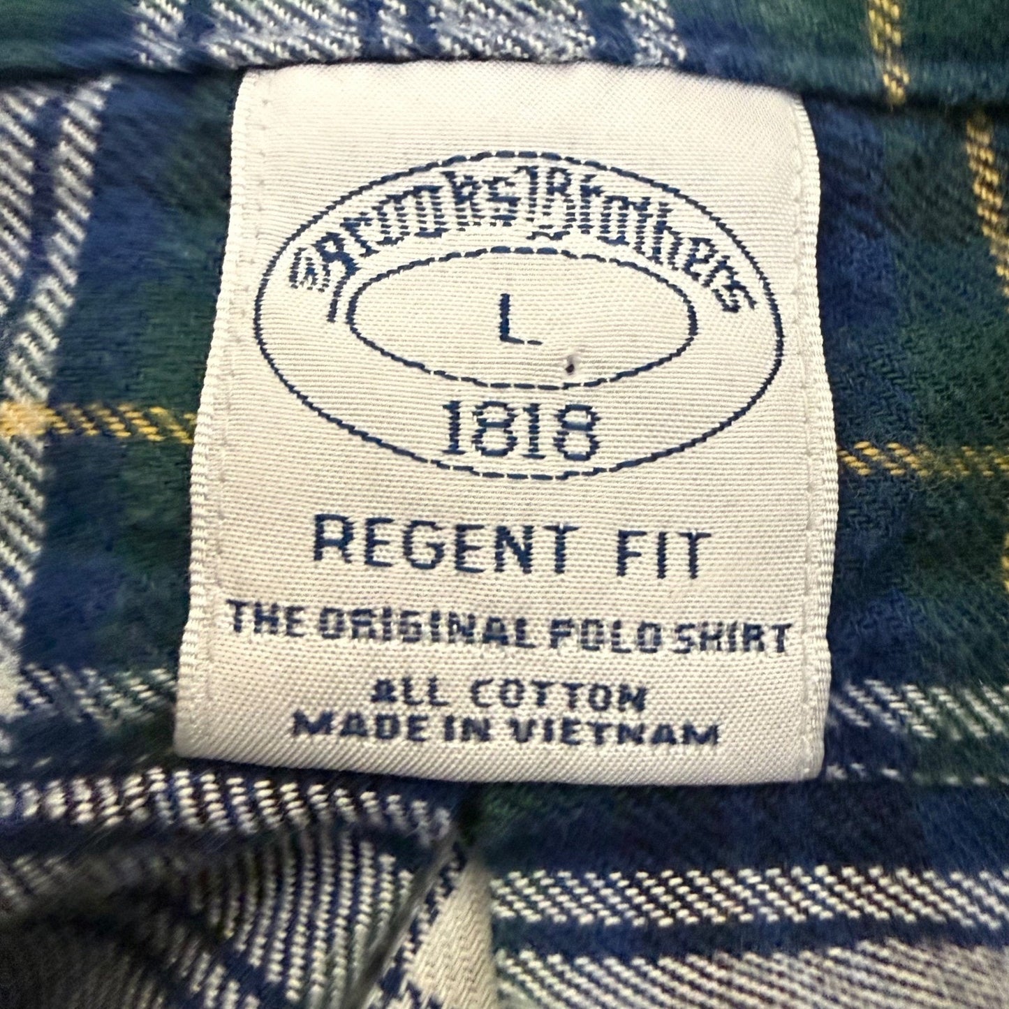 Brooks Brothers 1818 Regent Fit Plaid Flannel Shirt Mens Large Navy Green Cotton