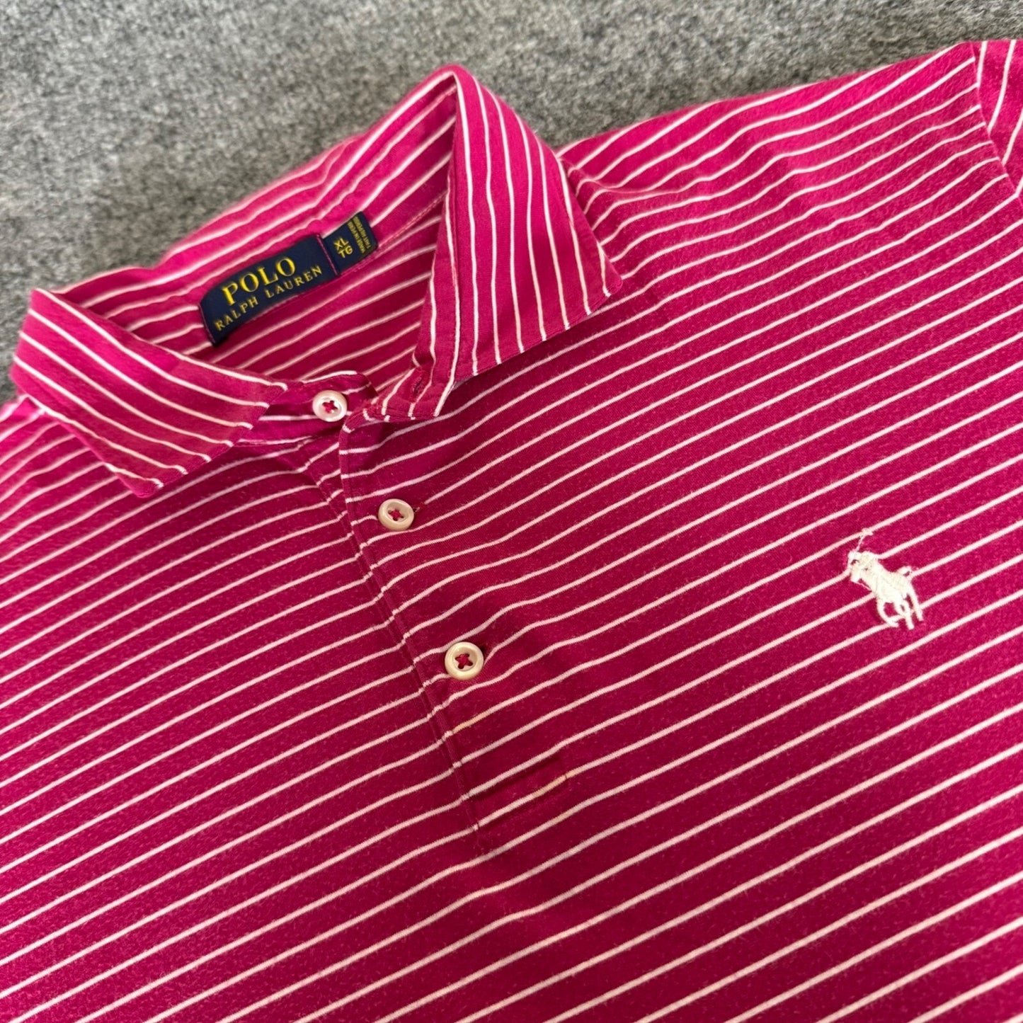 Polo Ralph Lauren Golf Shirt Pink Striped Pima Cotton XL Casual Mens Polo