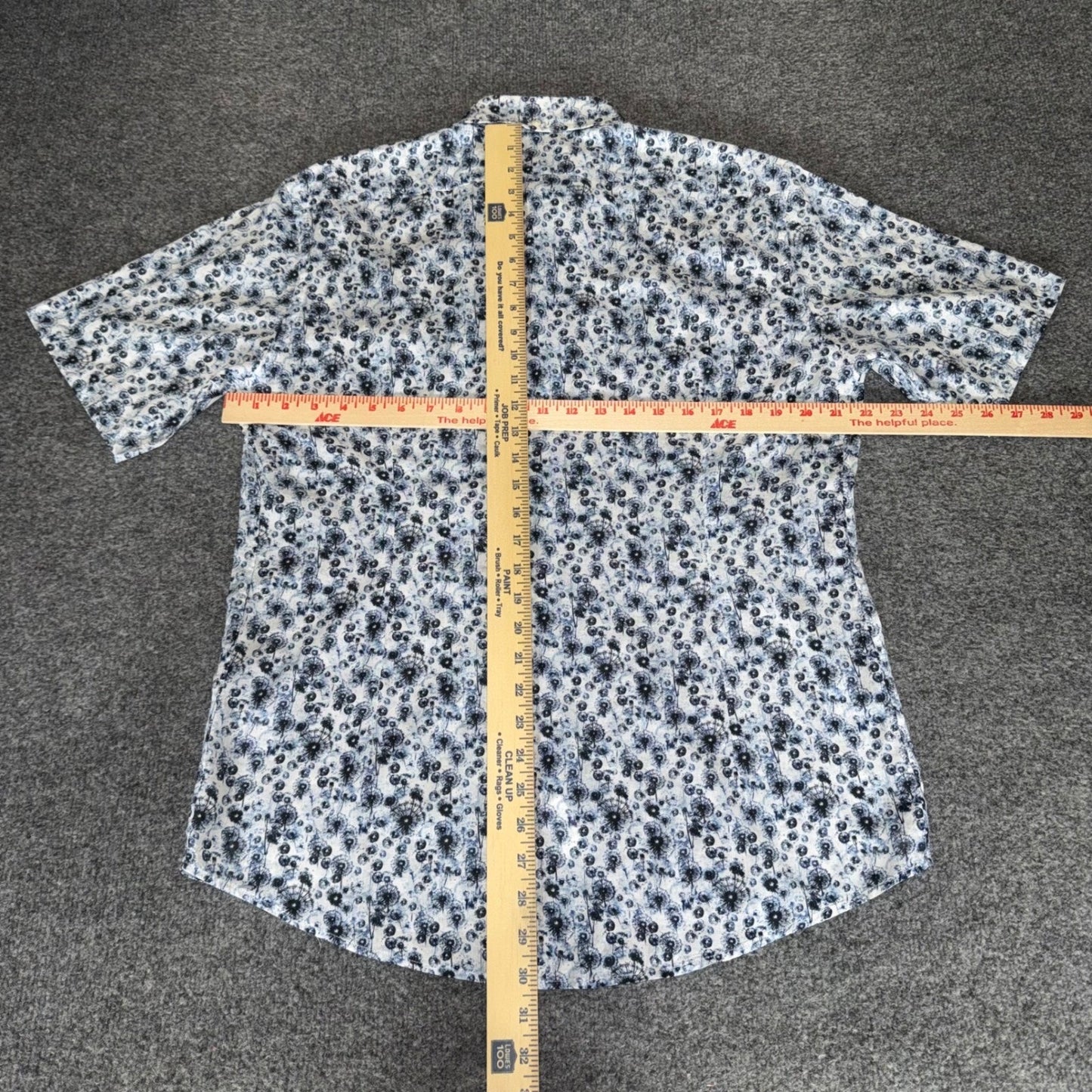 ETON Shirt Mens Large Size 42 16.5 Blue Floral Slim Fit Short Sleeve Button Down