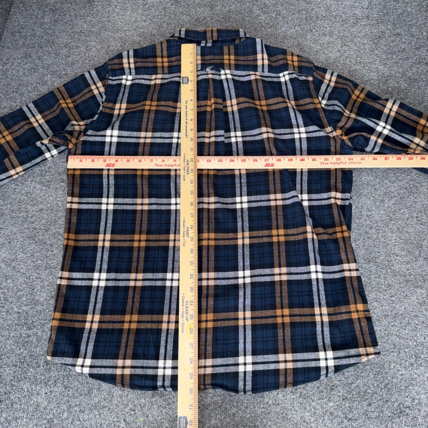 Eddie Bauer Mens XL Flannel Shirt Navy Blue Brown Plaid Long Sleeve Button Down