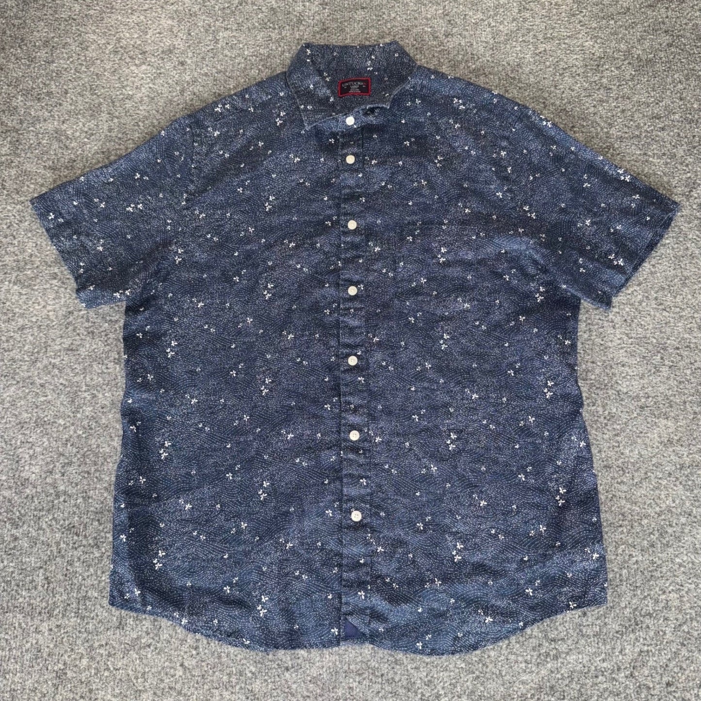 UNTUCKit Linen Shirt Men Large Blue Slim Fit Short Sleeve Button Up Casual Beach