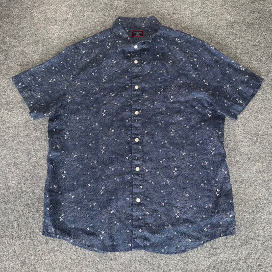 UNTUCKit Linen Shirt Men Large Blue Slim Fit Short Sleeve Button Up Casual Beach